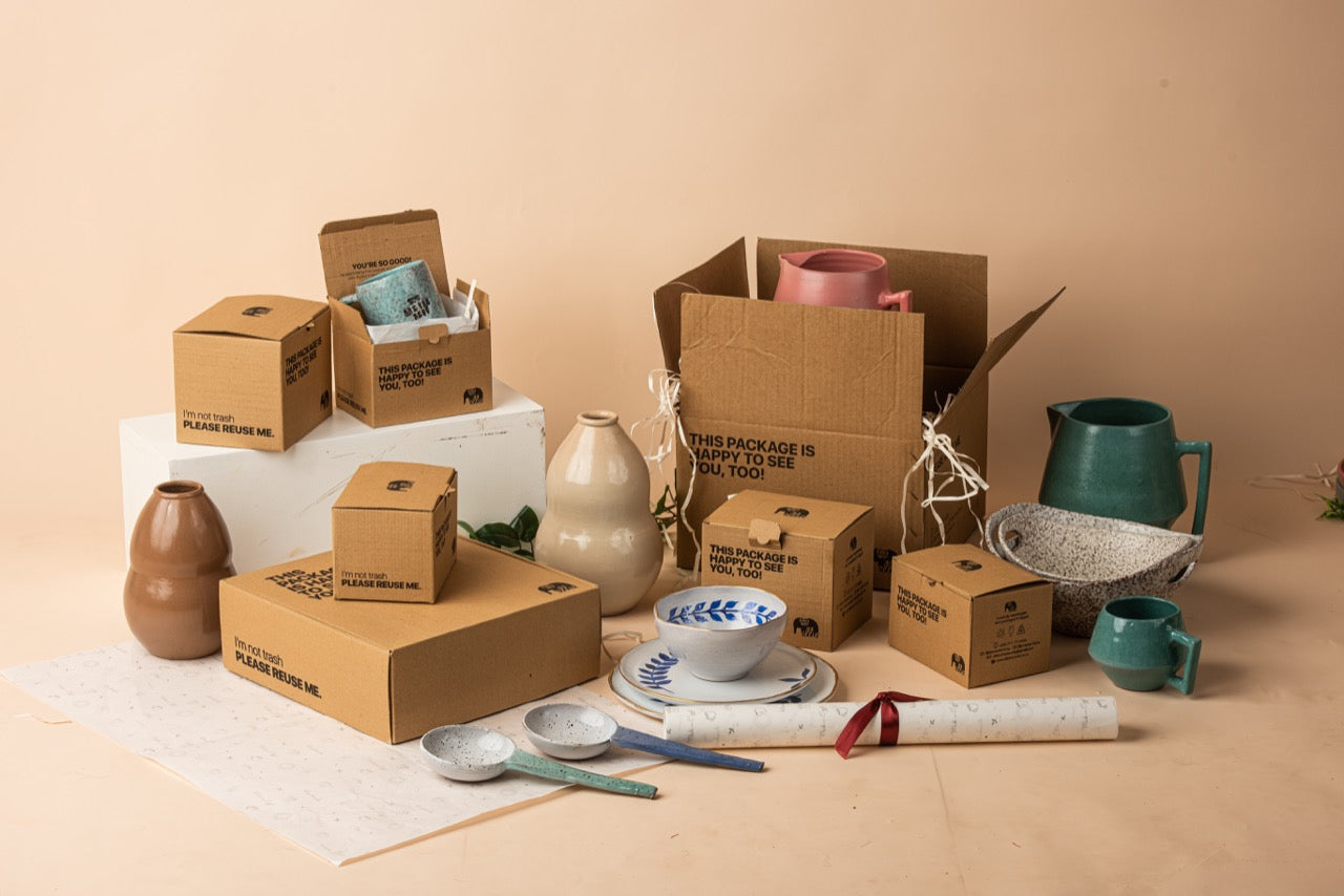 Setup of Handmade Ceramic Gifts and their Packaging