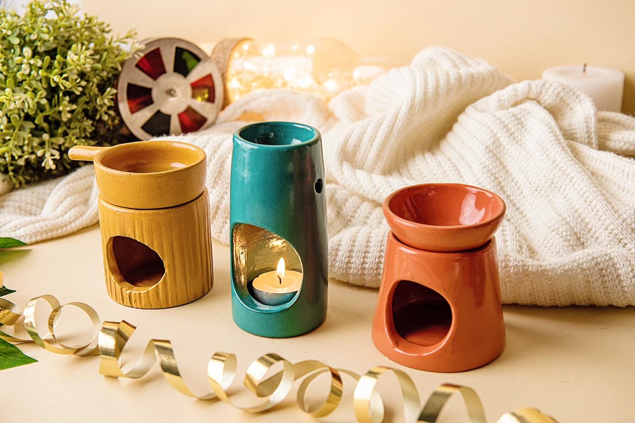 Setup of three Handmade Ceramic Oil Burners